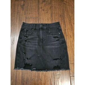 American Eagle Black Distressed Denim Mini Skirt High Waisted Grunge Emo Goth 2